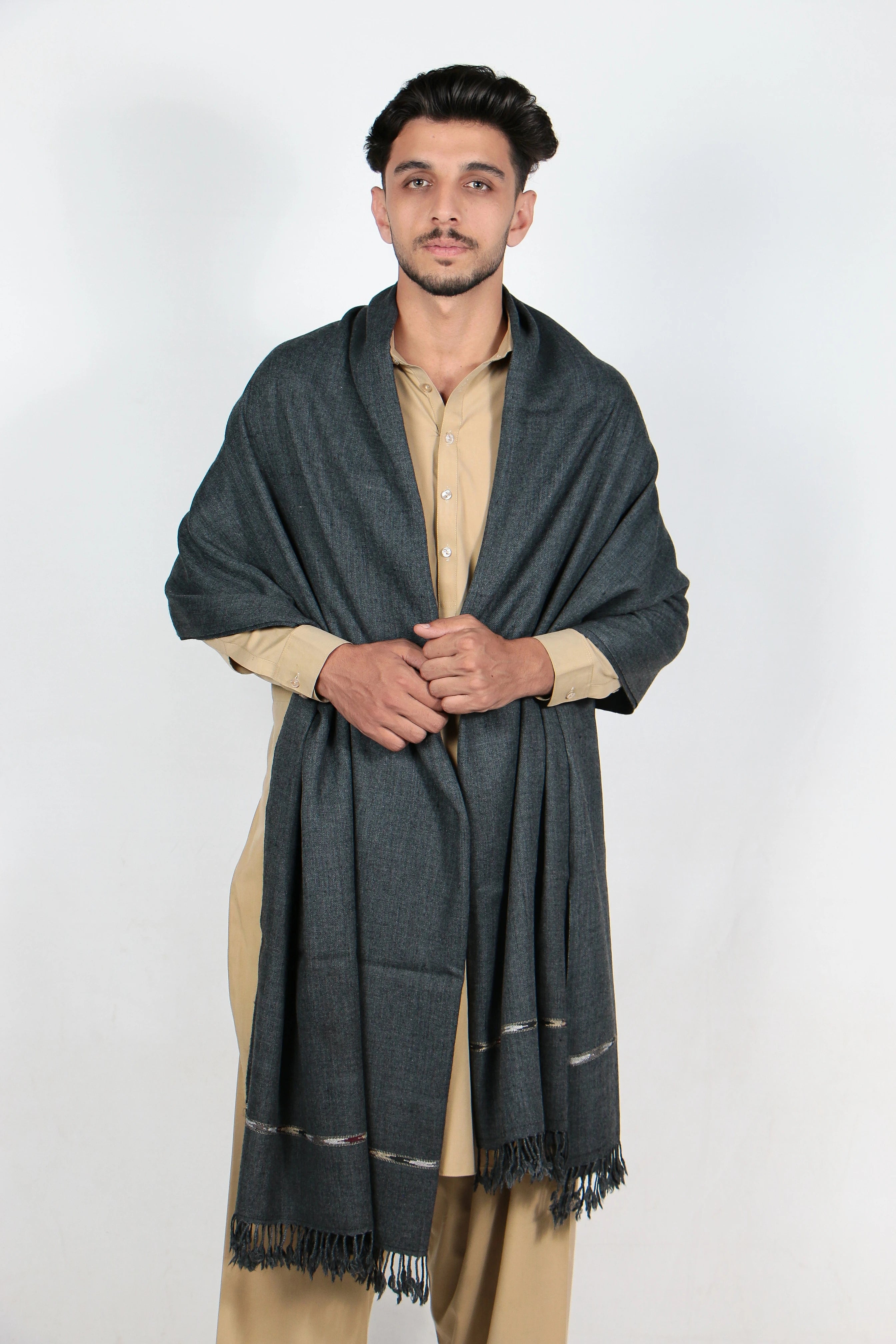 Zardad Premium Pure 48 Wool Shawl For Men (Dark Gray)