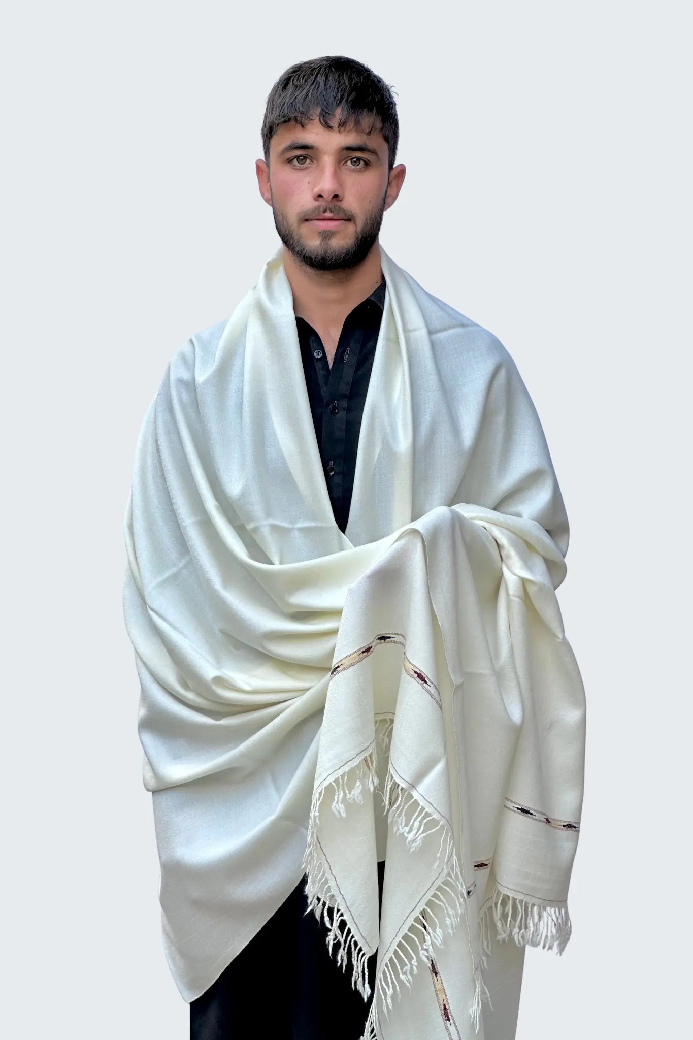 Zardad Premium 100% Pure 72 Wool Shawl (Half White)