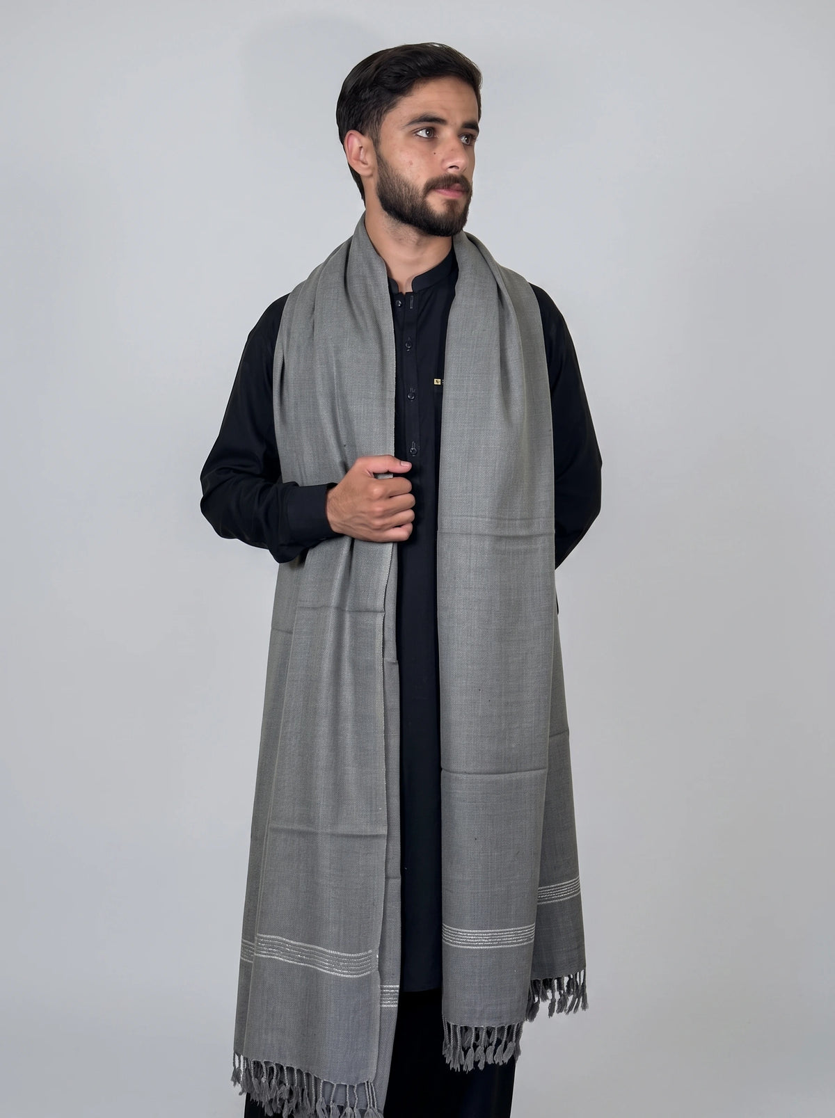 Zardad Elite Pure 52 Wool Shawl For Men (ash gray)