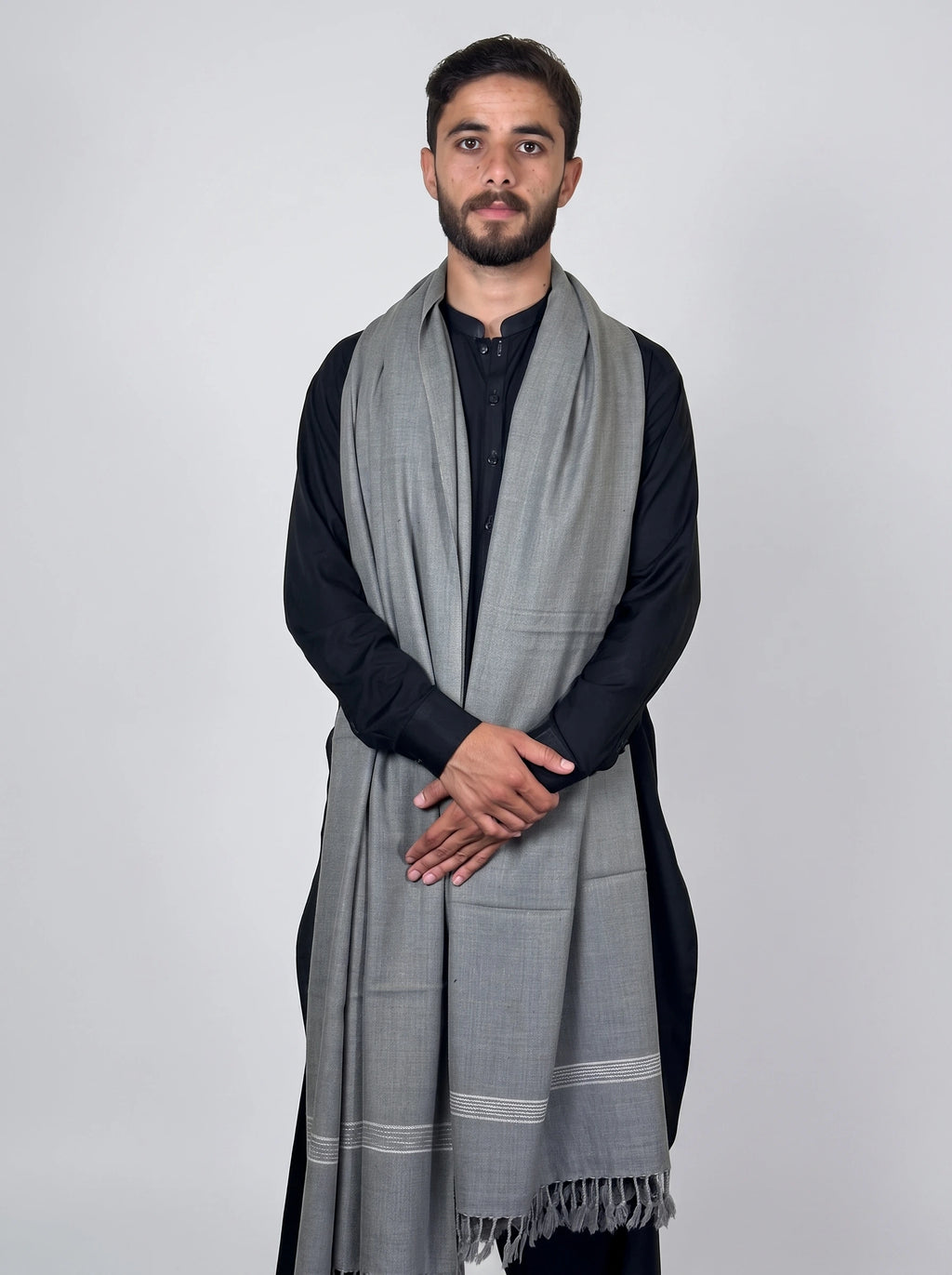 Zardad Elite Pure 52 Wool Shawl For Men (ash gray)