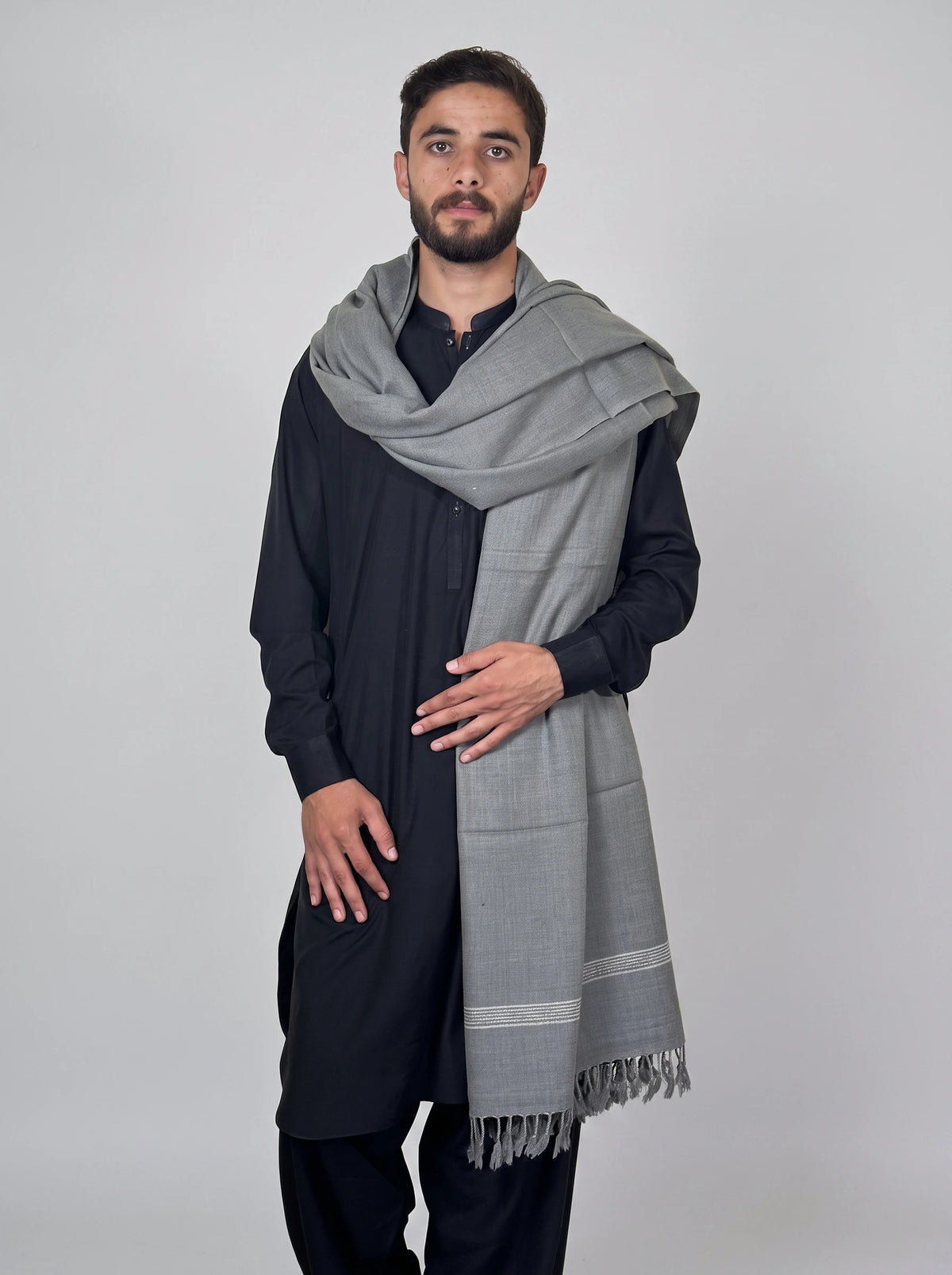 Zardad Elite Pure 52 Wool Shawl For Men (ash gray)