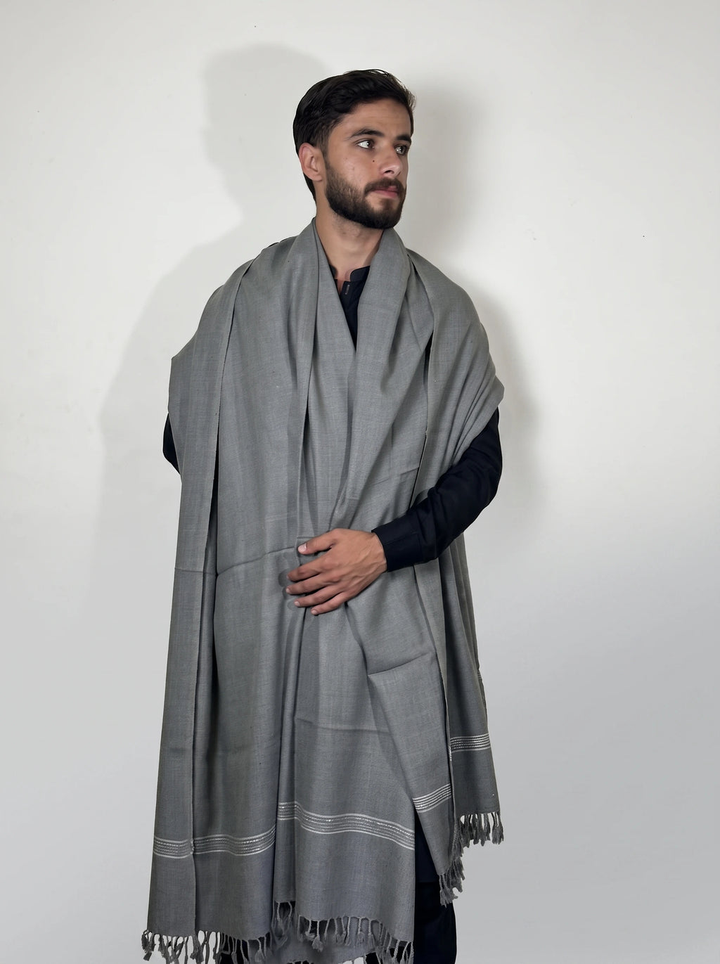 Zardad Elite Pure 52 Wool Shawl For Men (ash gray)