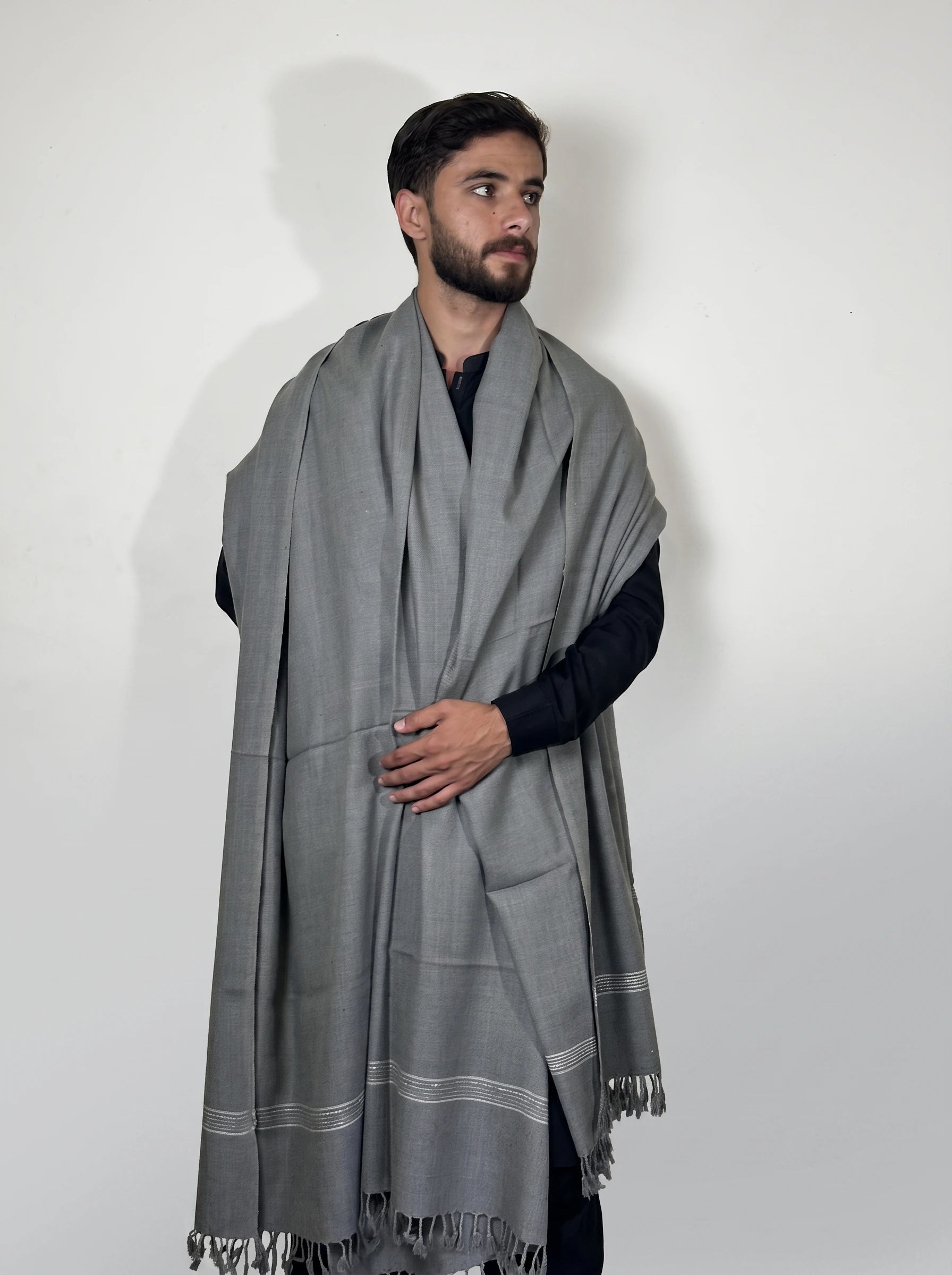 Zardad Elite Pure 52 Wool Shawl For Men (ash gray)