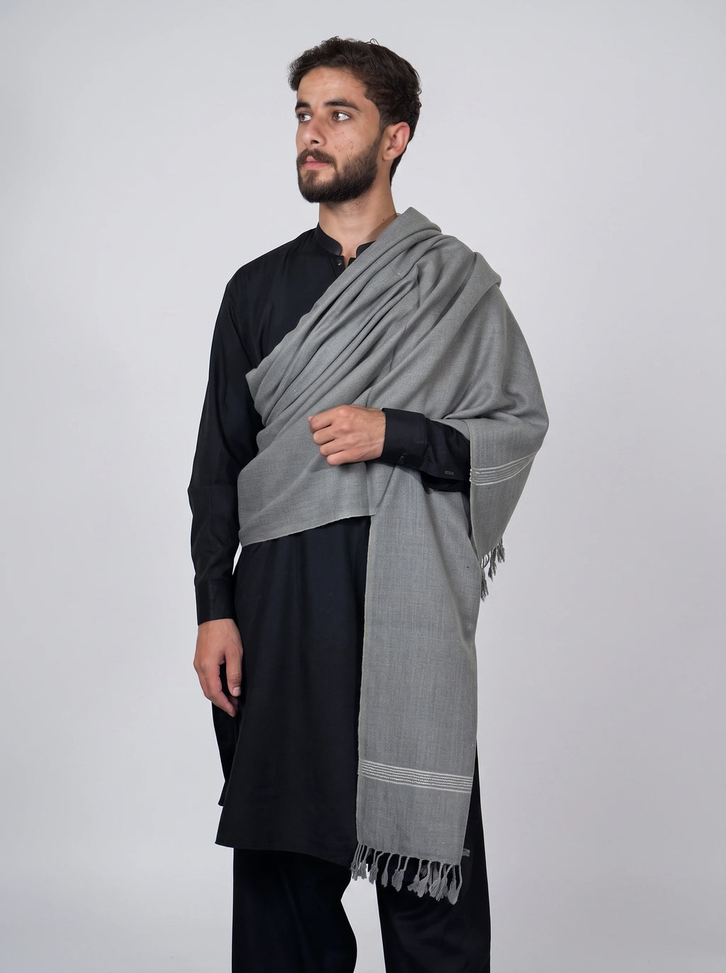Zardad Elite Pure 52 Wool Shawl For Men (ash gray)