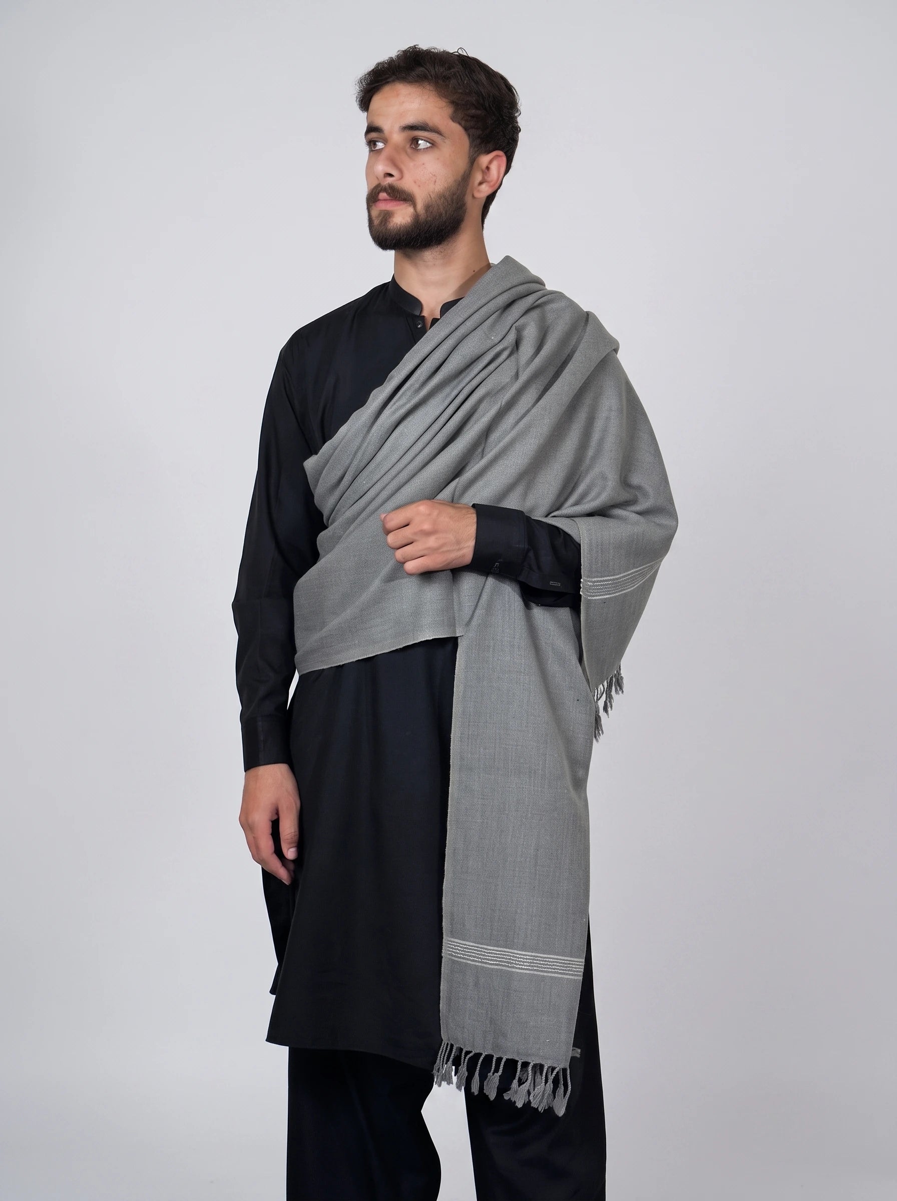 Zardad Elite Pure 52 Wool Shawl For Men (ash gray)