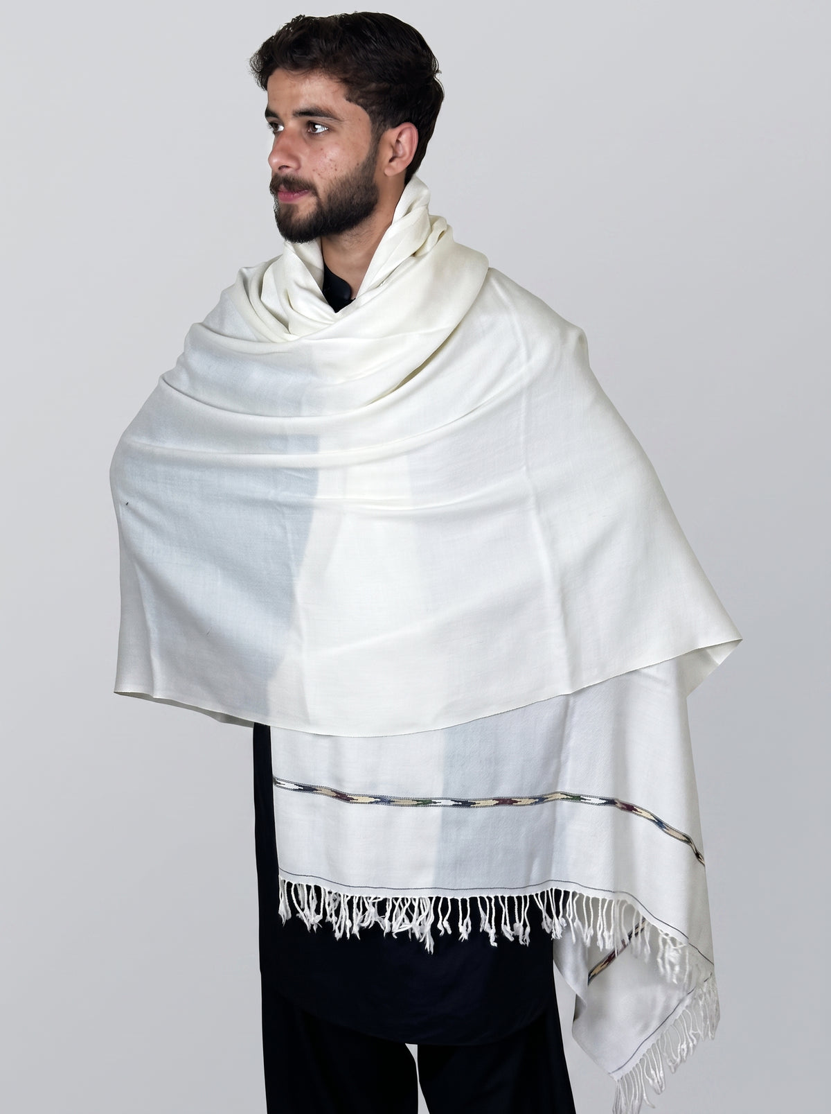 Zardad Elite Pure 52 Wool Shawl For Men (White)