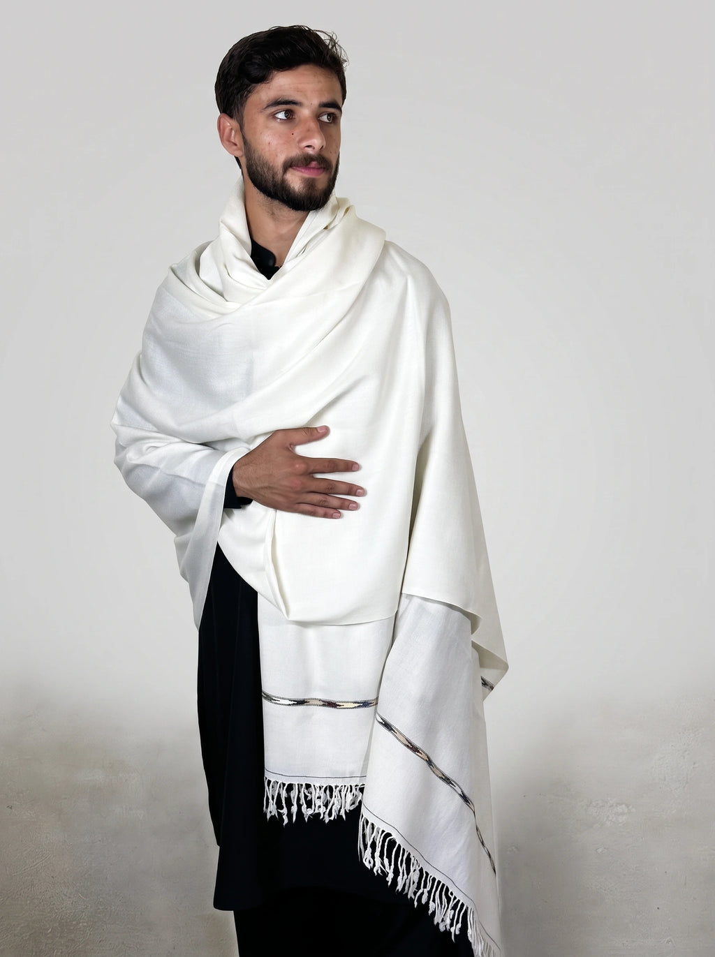 Zardad Elite Pure 52 Wool Shawl For Men (White)