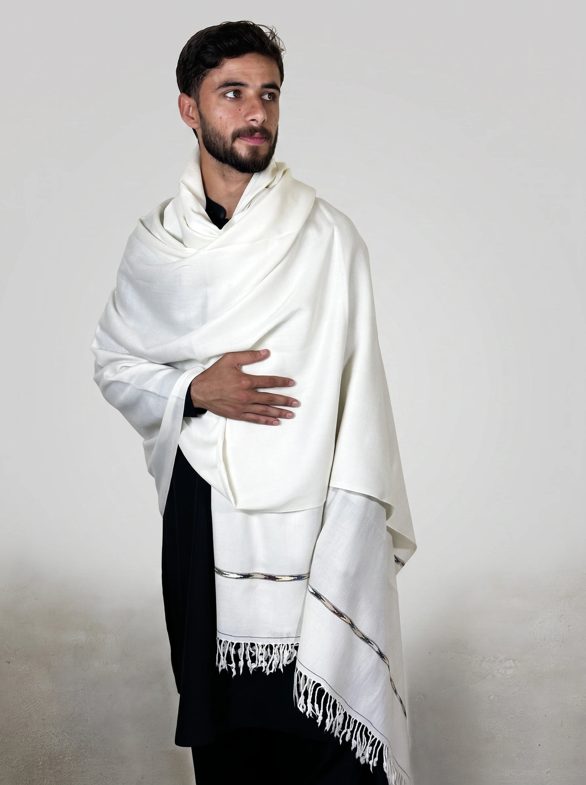 Zardad Elite Pure 52 Wool Shawl For Men (White)