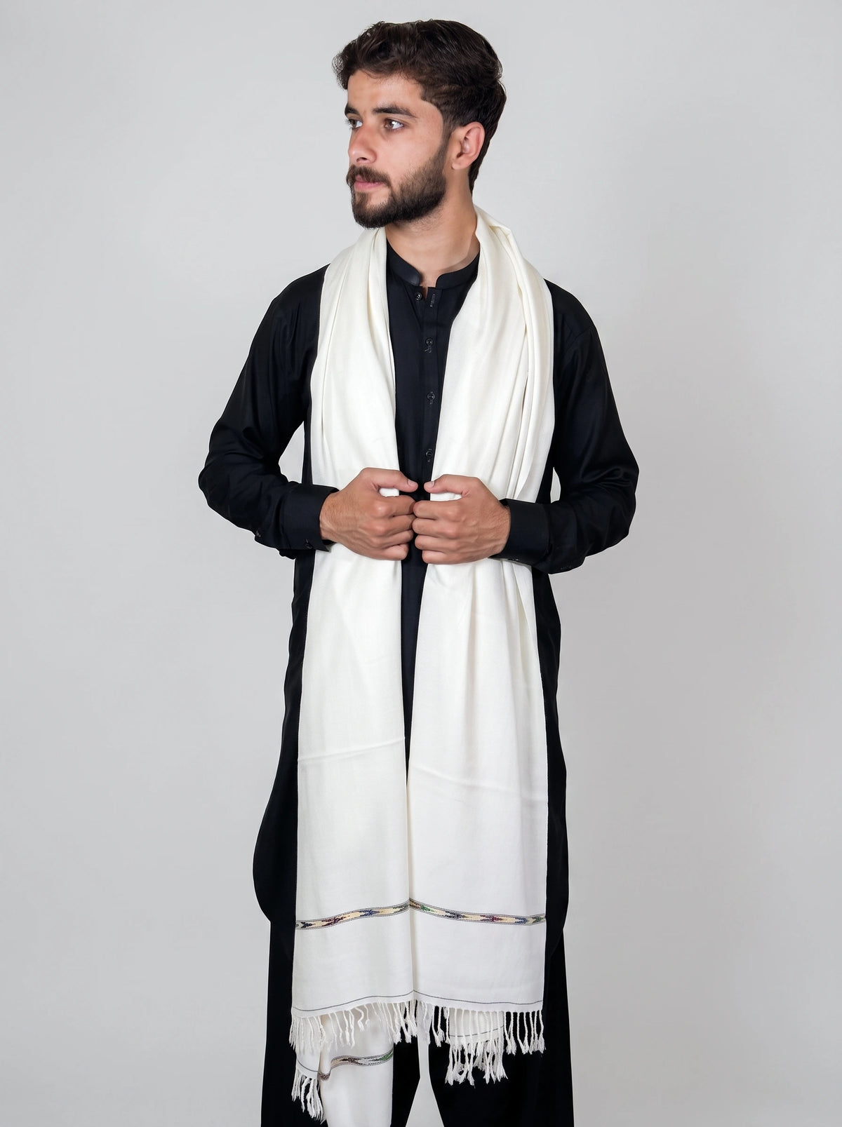 Zardad Elite Pure 52 Wool Shawl For Men (White)