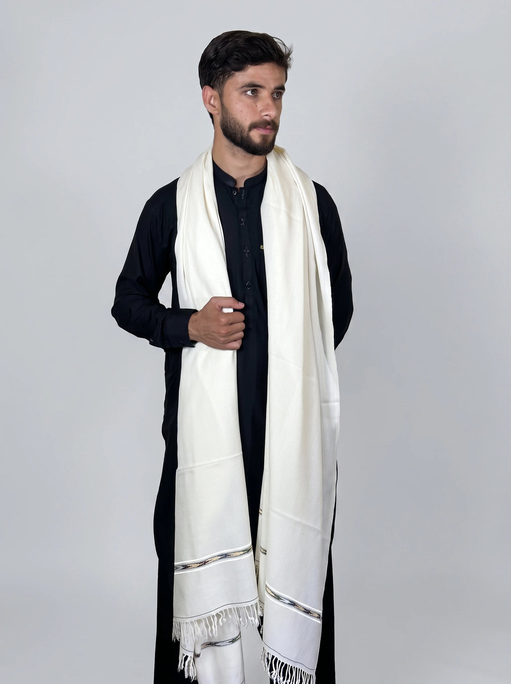 Zardad Elite Pure 52 Wool Shawl For Men (White)