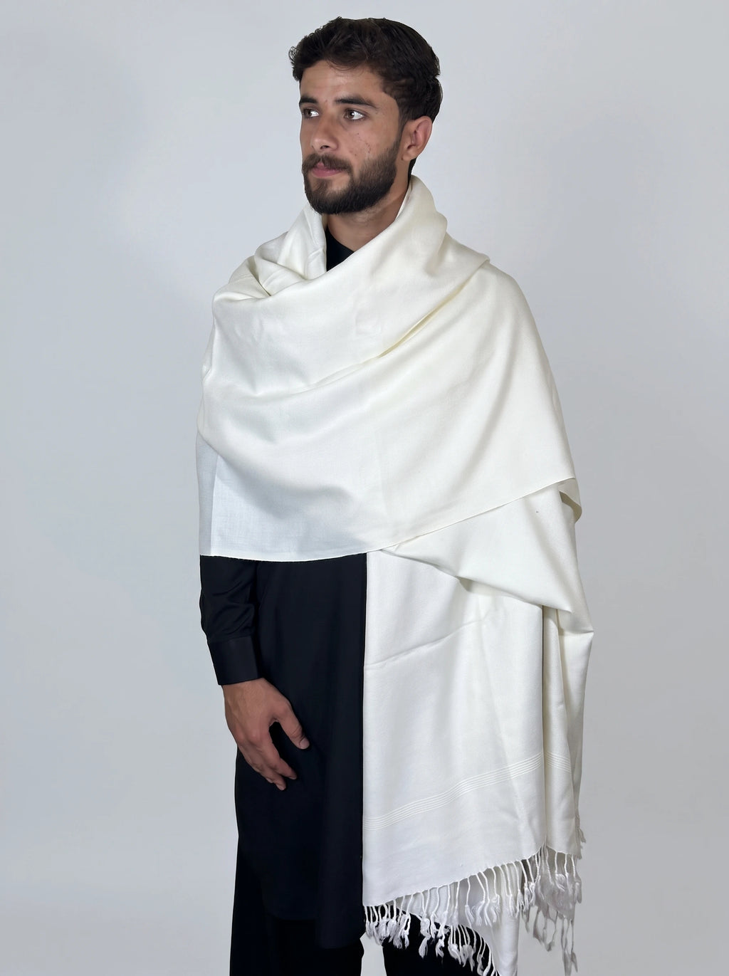Zardad Elite Pure 52 Wool Shawl For Men (Borderless White)