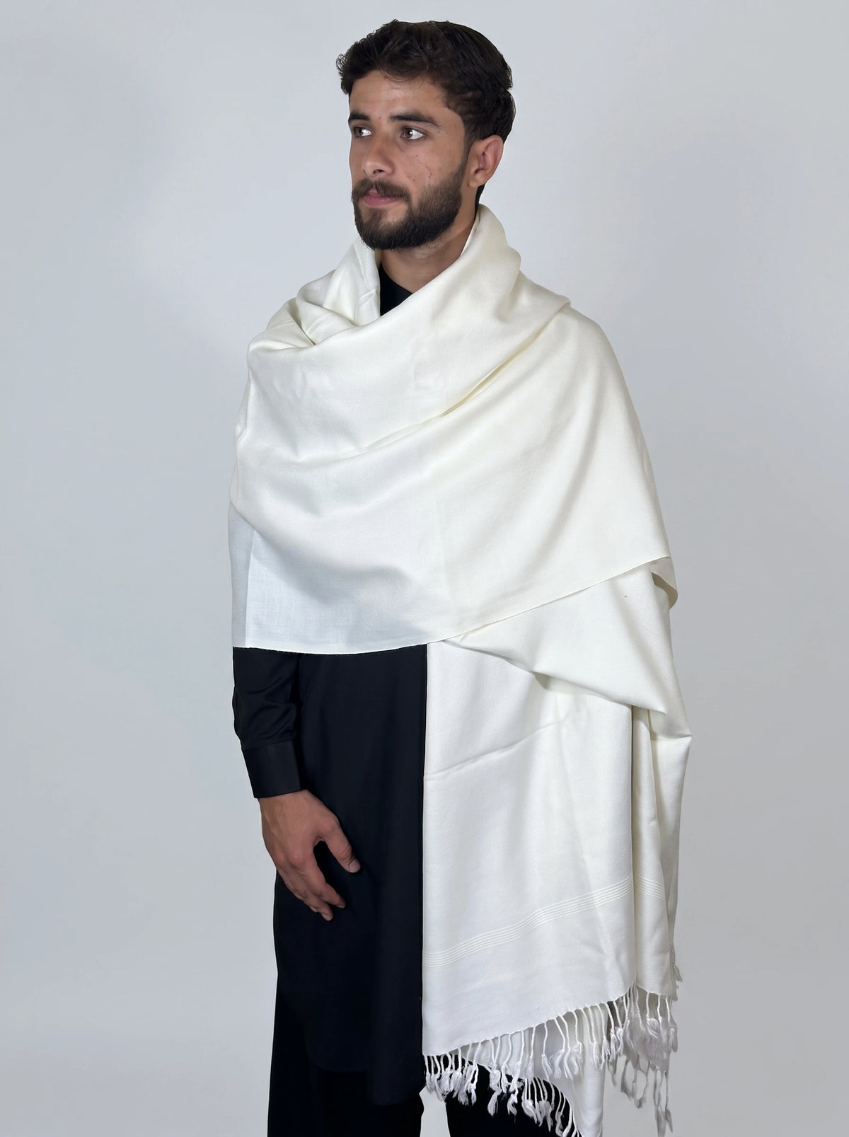Zardad Elite Pure 52 Wool Shawl For Men (Borderless White)