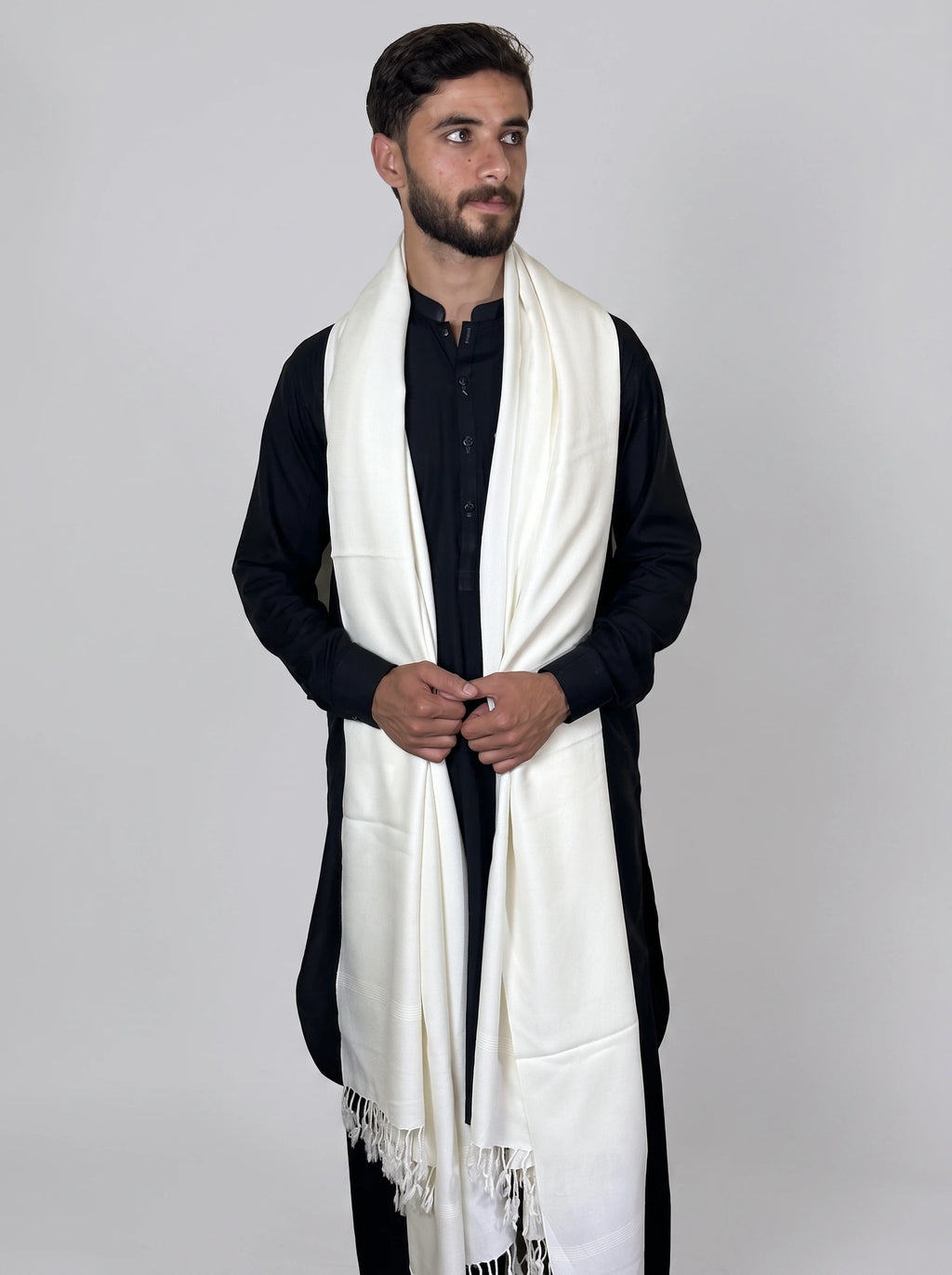 Zardad Elite Pure 52 Wool Shawl For Men (Borderless White)