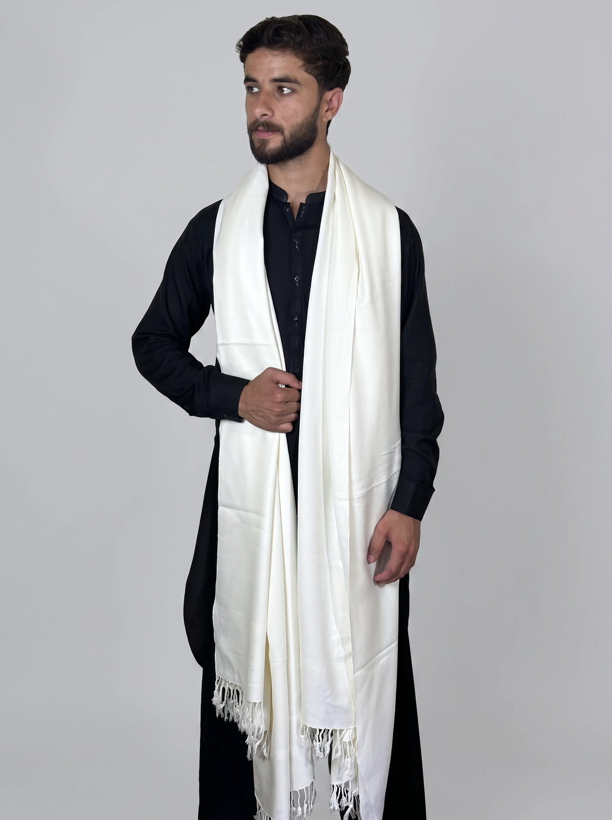 Zardad Elite Pure 52 Wool Shawl For Men (Borderless White)