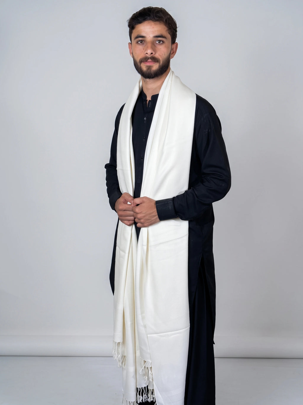 Zardad Elite Pure 52 Wool Shawl For Men (Borderless White)
