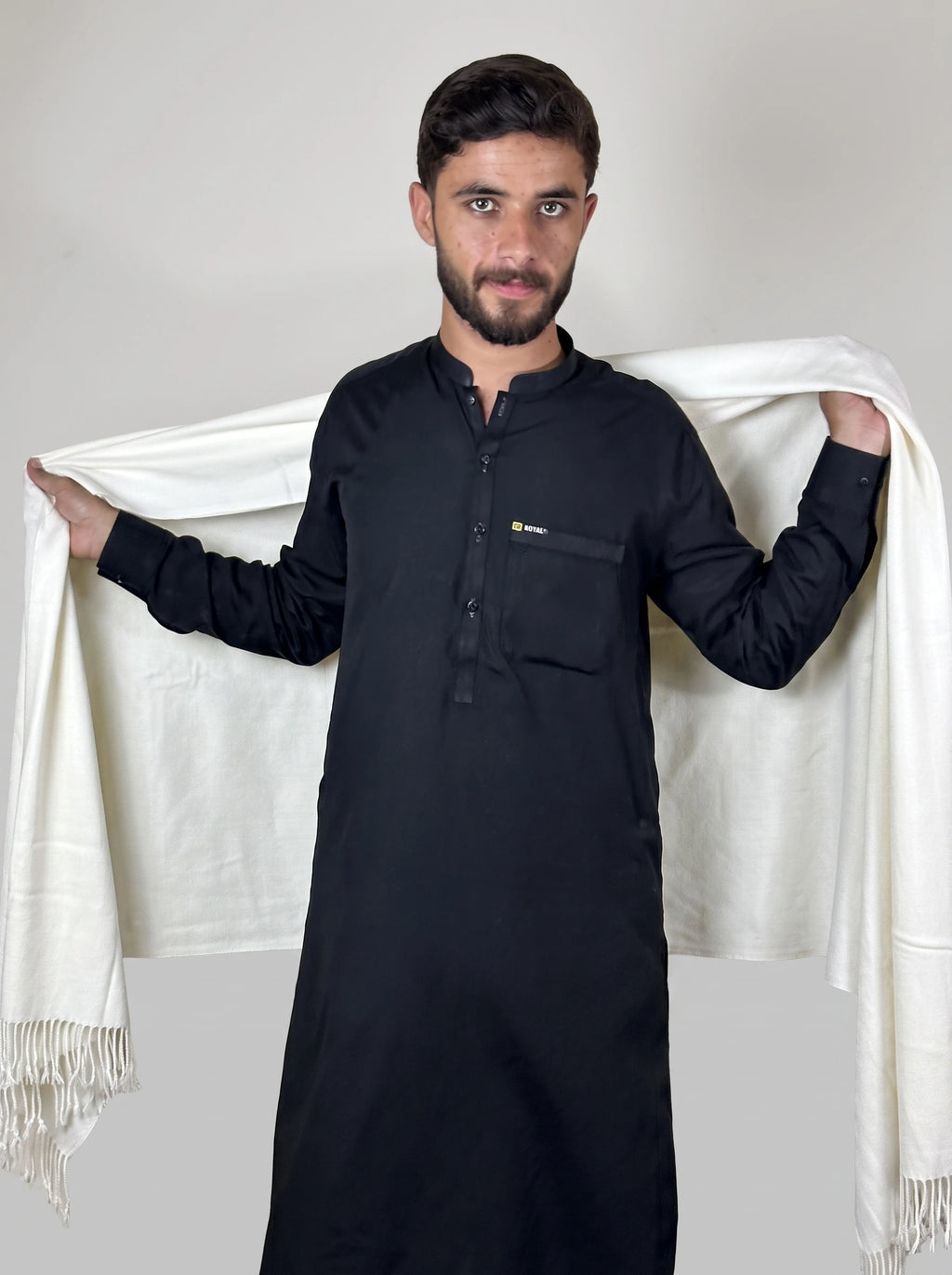 Zardad Elite Pure 52 Wool Shawl For Men (Borderless White)
