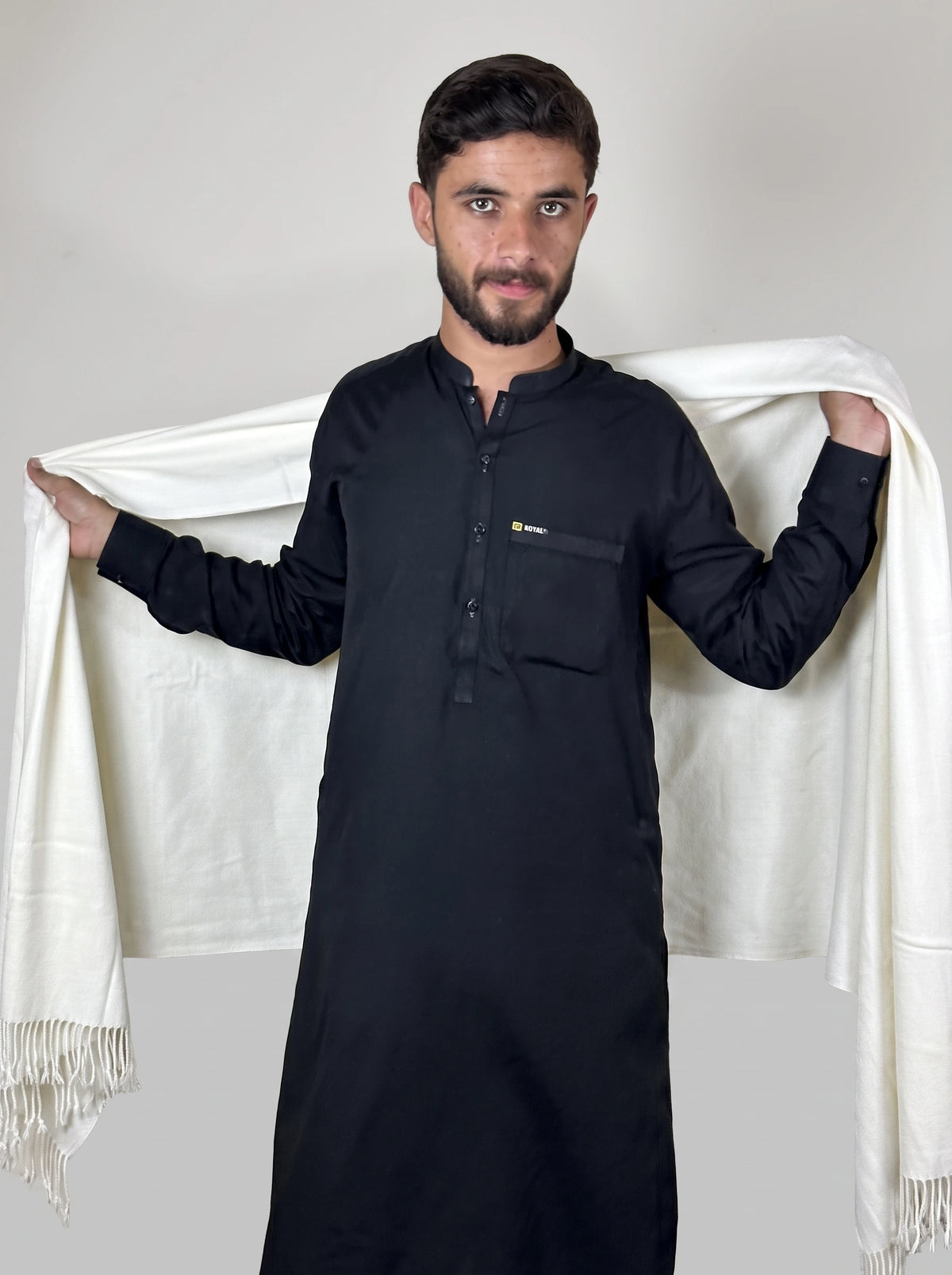 Zardad Elite Pure 52 Wool Shawl For Men (Borderless White)