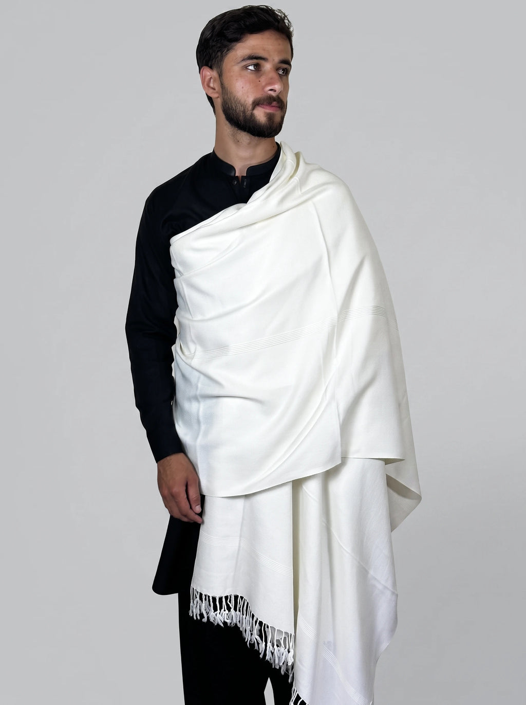 Zardad Elite Pure 52 Wool Shawl For Men (Borderless White)